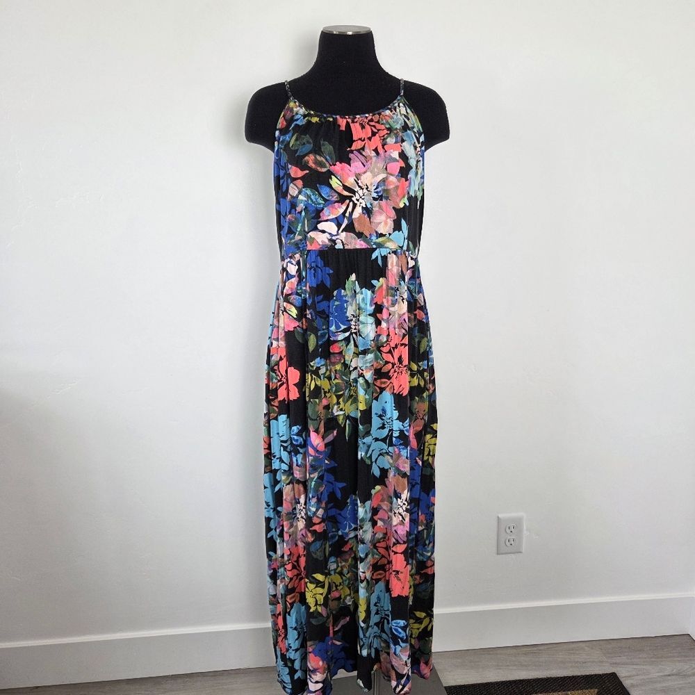Lucy & Laurel Floral Maxi Dress Watercolor Sleeveless Vacation Braided XL